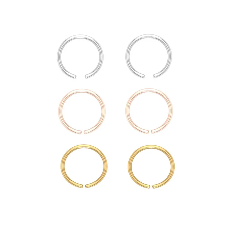 

316L surgical stainless steel open hoop nose ring piercing silver rose gold plated septum nose ring hoop lip hoop rings, Rose gold & gold plated
