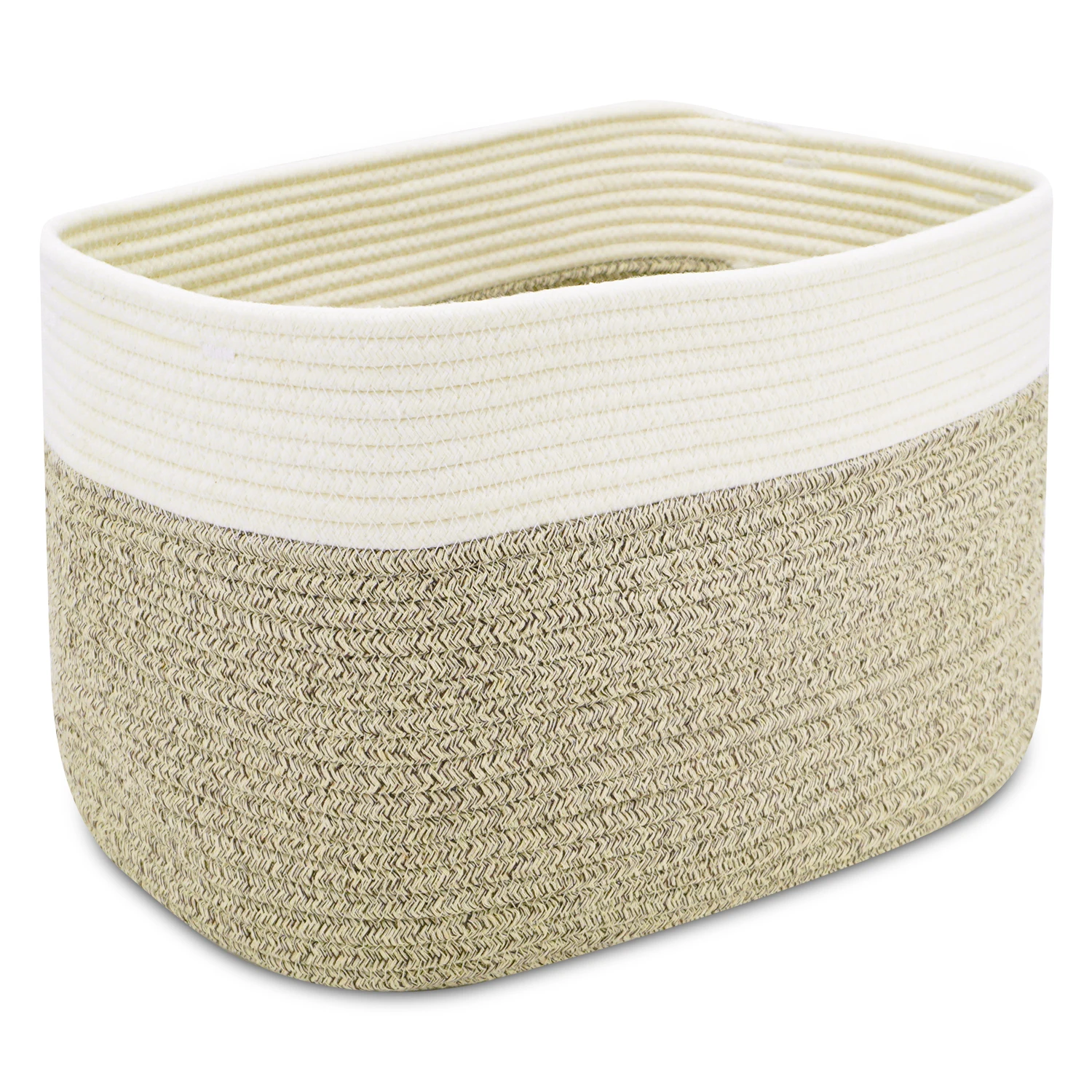 High quality durable house organizer cotton rope woven storage basket with handles, Brown and white or customized
High quality durable house organizer cotton rope woven storage basket with handles, Brown and white or customized