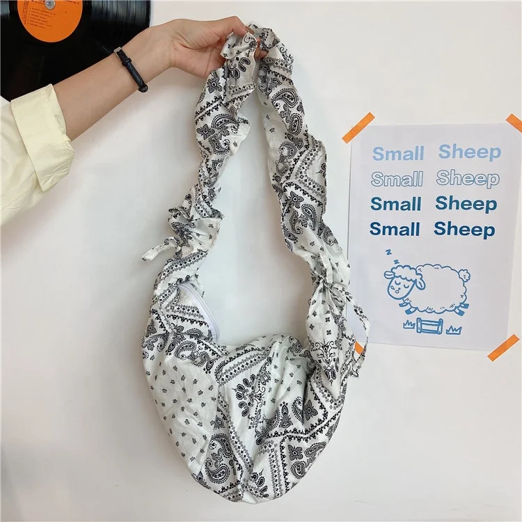 Dumplings hobo shoulder bag with paisley pattern boho sling tote bags, White/black/blue
Dumplings hobo shoulder bag with paisley pattern boho sling tote bags, White/black/blue