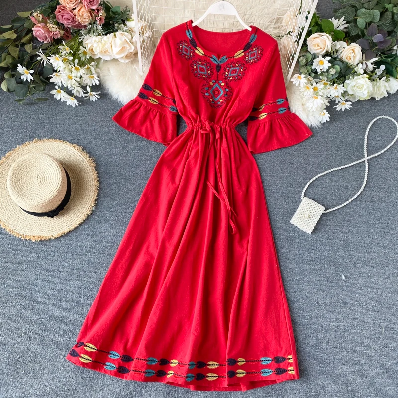 Bohemian Style Casual Summer New Women Holiday Dress Lady Embroidery o-neck Half Puff sleeve Short Midi Dress, Picture color
Bohemian Style Casual Summer New Women Holiday Dress Lady Embroidery o-neck Half Puff sleeve Short Midi Dress, Picture color