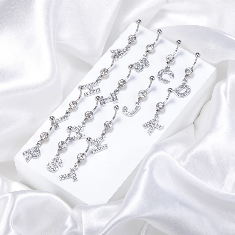 POENNIS letter navel piercings A-Z alphabet belly button rings 6 sparking initial zircon dangle belly button cuff, Silver
POENNIS letter navel piercings A-Z alphabet belly button rings 6 sparking initial zircon dangle belly button cuff, Silver