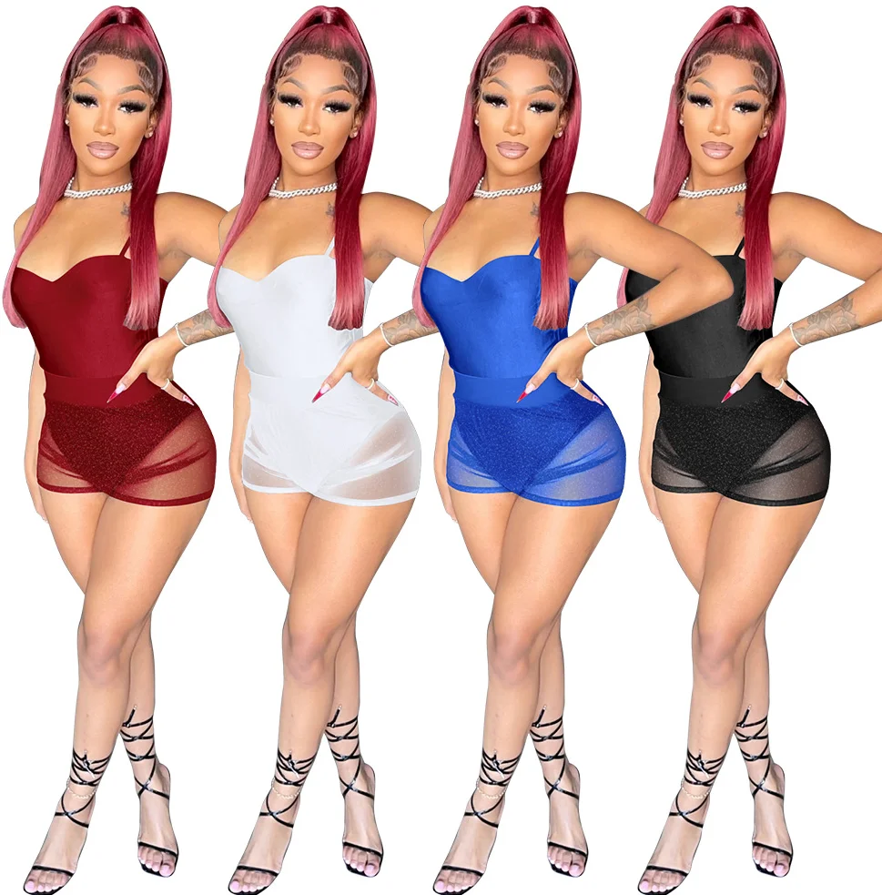Hot Sale M05214 - sexy mesh solid color sleeveless bodysuit and shorts women 2 piece set
Hot Sale M05214 - sexy mesh solid color sleeveless bodysuit and shorts women 2 piece set