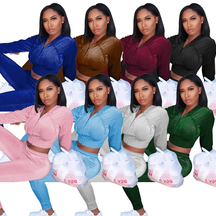 Good quality female velvet sweatpants and hoodie set 2021 fall women long sleeve crop top set two piece pants set, Picture
Good quality female velvet sweatpants and hoodie set 2021 fall women long sleeve crop top set two piece pants set, Picture