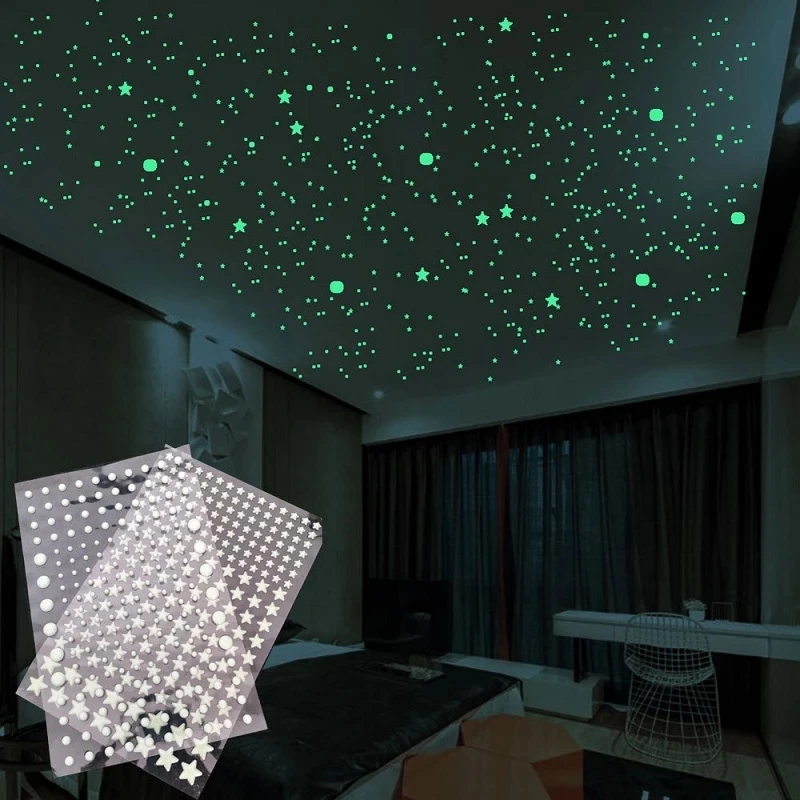 

Luminous 3D Stars Dots Wall Sticker for Kids Room Bedroom Home Decoration Glow In The Dark Moon Decal Fluorescent DIY Stickers, Green
