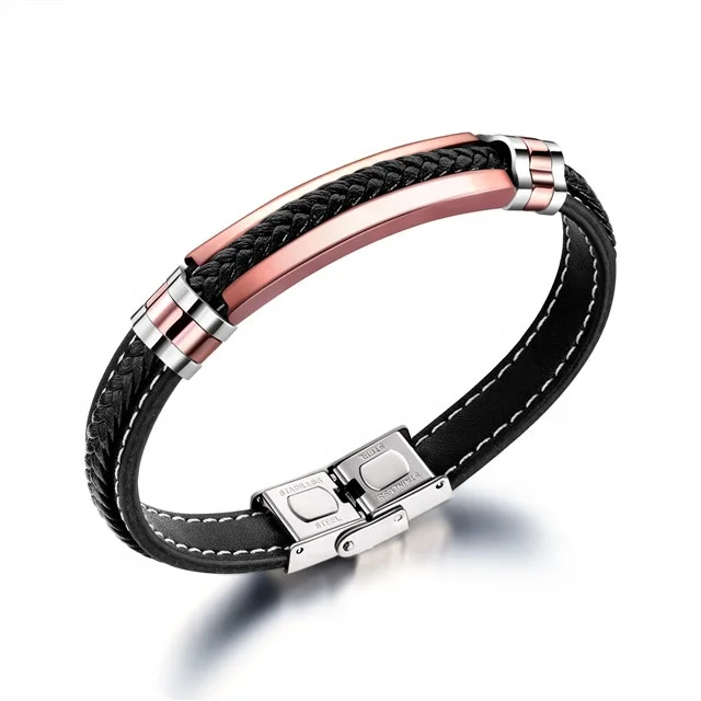 100% Leather Jewelry Men Fashion 316L Stainless Steel Jewellery Rose Gold Steel Bracelet
100% Leather Jewelry Men Fashion 316L Stainless Steel Jewellery Rose Gold Steel Bracelet