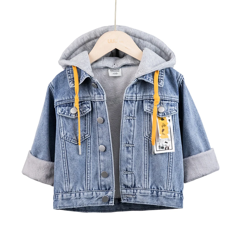 New Korean version of autumn and winter plus velvet thickening handsome fashion cotton hooded denim jacket for children
New Korean version of autumn and winter plus velvet thickening handsome fashion cotton hooded denim jacket for children