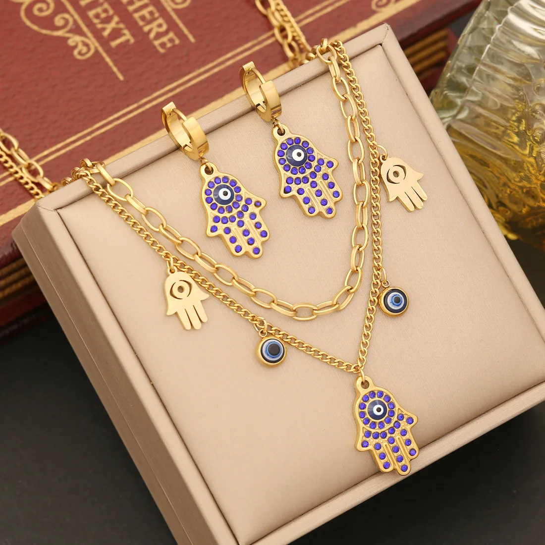 2023 New Original Fashion 18k Gold Plated Zircon Stable Color Waterproof Stainless Steel Hamsa Hand Eye Jewelry Set For Women
2023 New Original Fashion 18k Gold Plated Zircon Stable Color Waterproof Stainless Steel Hamsa Hand Eye Jewelry Set For Women