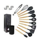 11PCS Kitchen Accessories Silicone Wooden Cooking Utensil Set With Holder