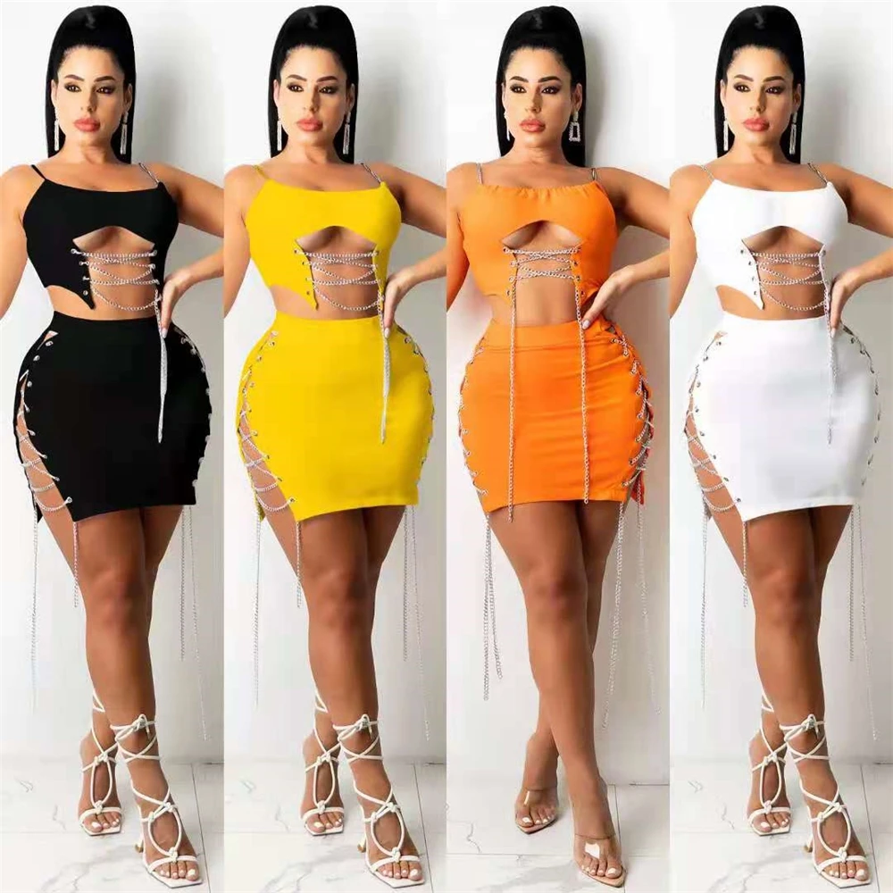 2022 NEW ARRIVALS women bandage dress solid color crop top hollow out chain bodycon mini dress club cocktail sexy casual dresses, Picture colors
2022 NEW ARRIVALS women bandage dress solid color crop top hollow out chain bodycon mini dress club cocktail sexy casual dresses, Picture colors