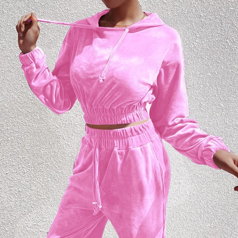 B24114A Solid color hooded tracksuit casual pants two-piece set women's sports suit 
B24114A Solid color hooded tracksuit casual pants two-piece set women's sports suit