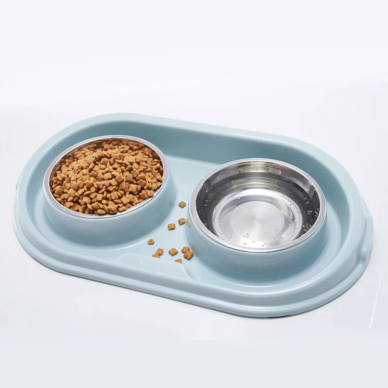 

New splash-proof food stainless steel dog bowl with No Spill Non-Skid Mat creative tray dual-use water feeding pet dog food bowl, Picture shows