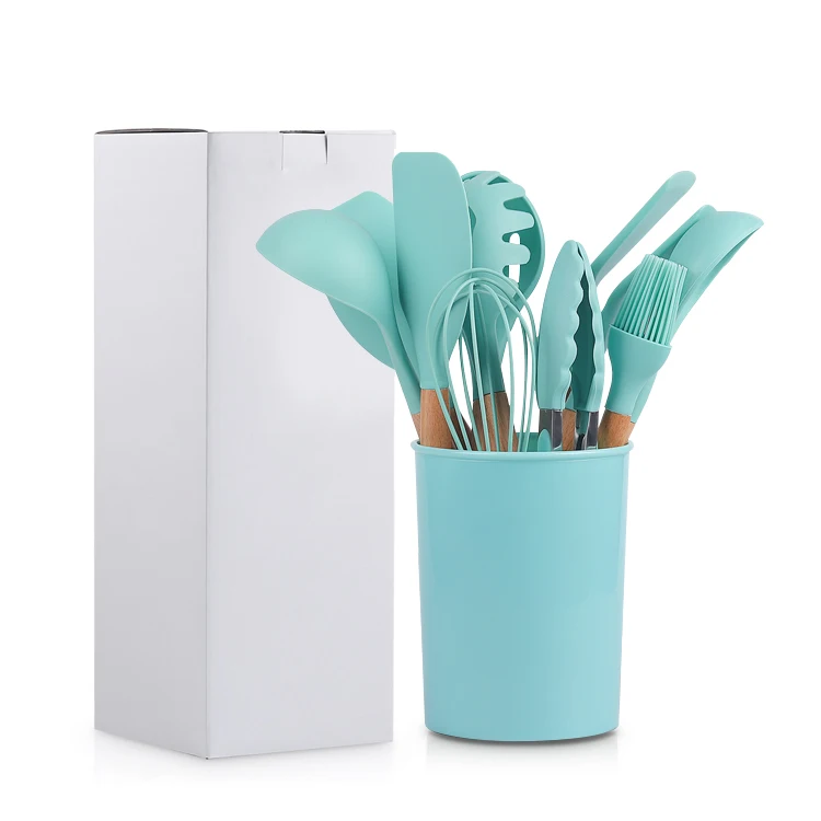 Safe heat resistant silicone kitchenware 11pcs cooking tool sets kitchen utensils with wooden handle, Colorful
Safe heat resistant silicone kitchenware 11pcs cooking tool sets kitchen utensils with wooden handle, Colorful