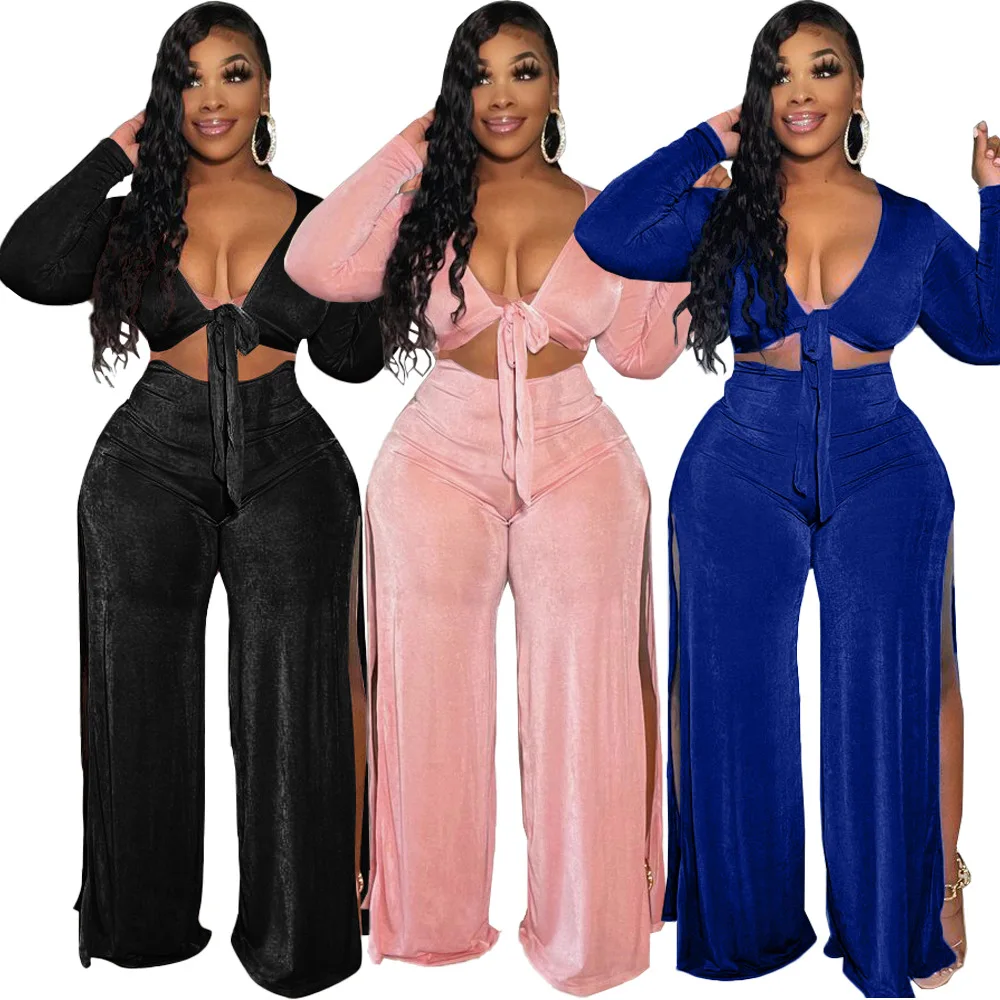 Elegant Sexy Velvet Lace Cop Tops Wide Loose Split Pant Sets Fall clothing Two Piece Sets Women, Pink, purple, black
Elegant Sexy Velvet Lace Cop Tops Wide Loose Split Pant Sets Fall clothing Two Piece Sets Women, Pink, purple, black