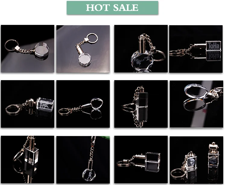 hot sale custom-made 3d laser engraving crystal glass keychain