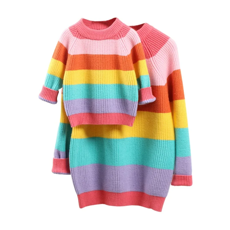 fall clothing Color stitching children girls mom rainbow sweater family matching warm knit outfits
fall clothing Color stitching children girls mom rainbow sweater family matching warm knit outfits
