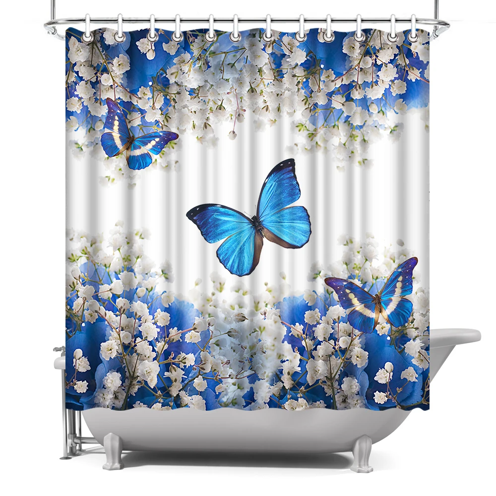 Customised Design Waterproof Beauty Spring Fresh White Floral Flower Light Blue Butterfly Bathroom Shower Curtain, Customized color
Customised Design Waterproof Beauty Spring Fresh White Floral Flower Light Blue Butterfly Bathroom Shower Curtain, Customized color