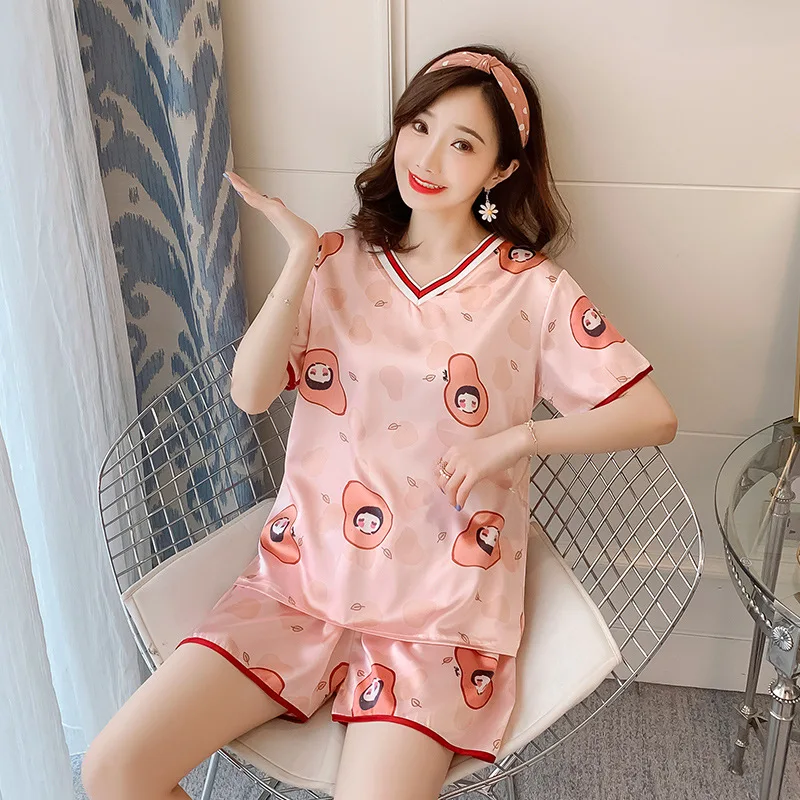 Pajamas summer short-sleeved ice silk two-piece suit women's simulation silk cartoon cute sleepwear, 10 colors
Pajamas summer short-sleeved ice silk two-piece suit women's simulation silk cartoon cute sleepwear, 10 colors