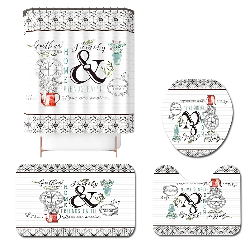 Fashion Style Anti Slip Bathroom Rug 4 Piece Set Custom print Shower curtain