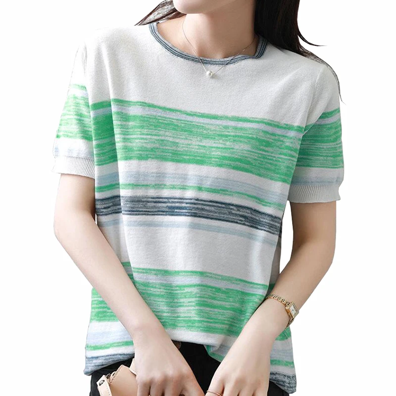 2020 New Fashion Striped 100 Cotton Women Tshirt Short Sleeve Oneck Top Tee Shirts Knitted Solid Color Plus Size Womens Tshirts
2020 New Fashion Striped 100 Cotton Women Tshirt Short Sleeve Oneck Top Tee Shirts Knitted Solid Color Plus Size Womens Tshirts