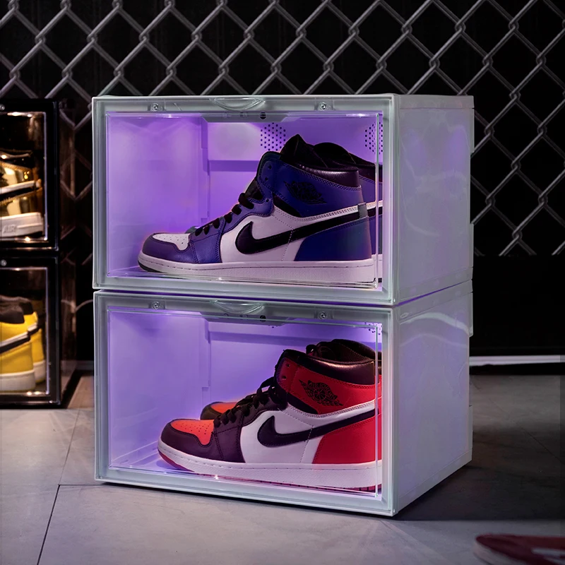 Sound Activated Plastic led shoe box container magnetic custom giant transparent led shoe boxes stackable led shoe storage
Sound Activated Plastic led shoe box container magnetic custom giant transparent led shoe boxes stackable led shoe storage