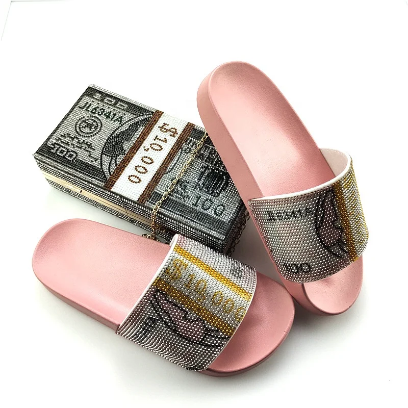 Summer Dollar Rhinestone Women Sandals With Matching Bag PVC Shiny Diamond Flat Women Slippers For Ladies
Summer Dollar Rhinestone Women Sandals With Matching Bag PVC Shiny Diamond Flat Women Slippers For Ladies