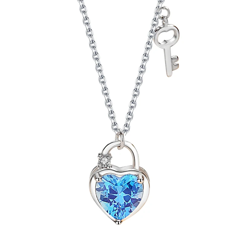 MOYU Dainty Love Heart Gemstone Aquamarine Zircon Necklace 925 Sterling Silver Blue Heart Lock Key Pendant Necklace
MOYU Dainty Love Heart Gemstone Aquamarine Zircon Necklace 925 Sterling Silver Blue Heart Lock Key Pendant Necklace