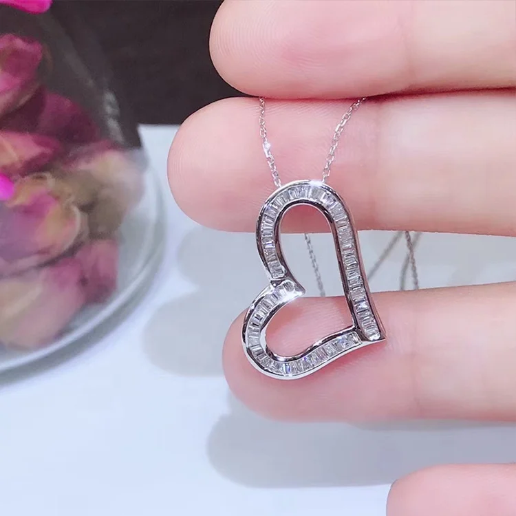 

Exquisite Heart-shaped Genuine Pendant Necklace Cubic Zircon Wedding Fine Beauty Friends Jewelry, Picture shows