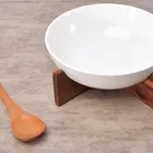Simple style high quality kitchen rice soup fruit salad bowl with wood stand and spoon
