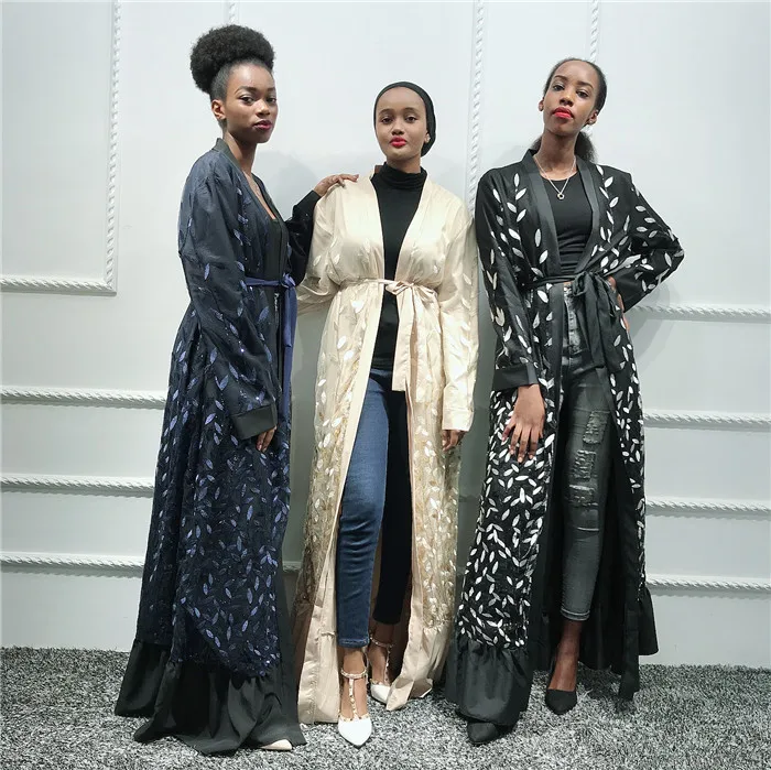 Muslim embroidery lace dress with lining women open black abaya, Black,gray,navy,beige
Muslim embroidery lace dress with lining women open black abaya, Black,gray,navy,beige