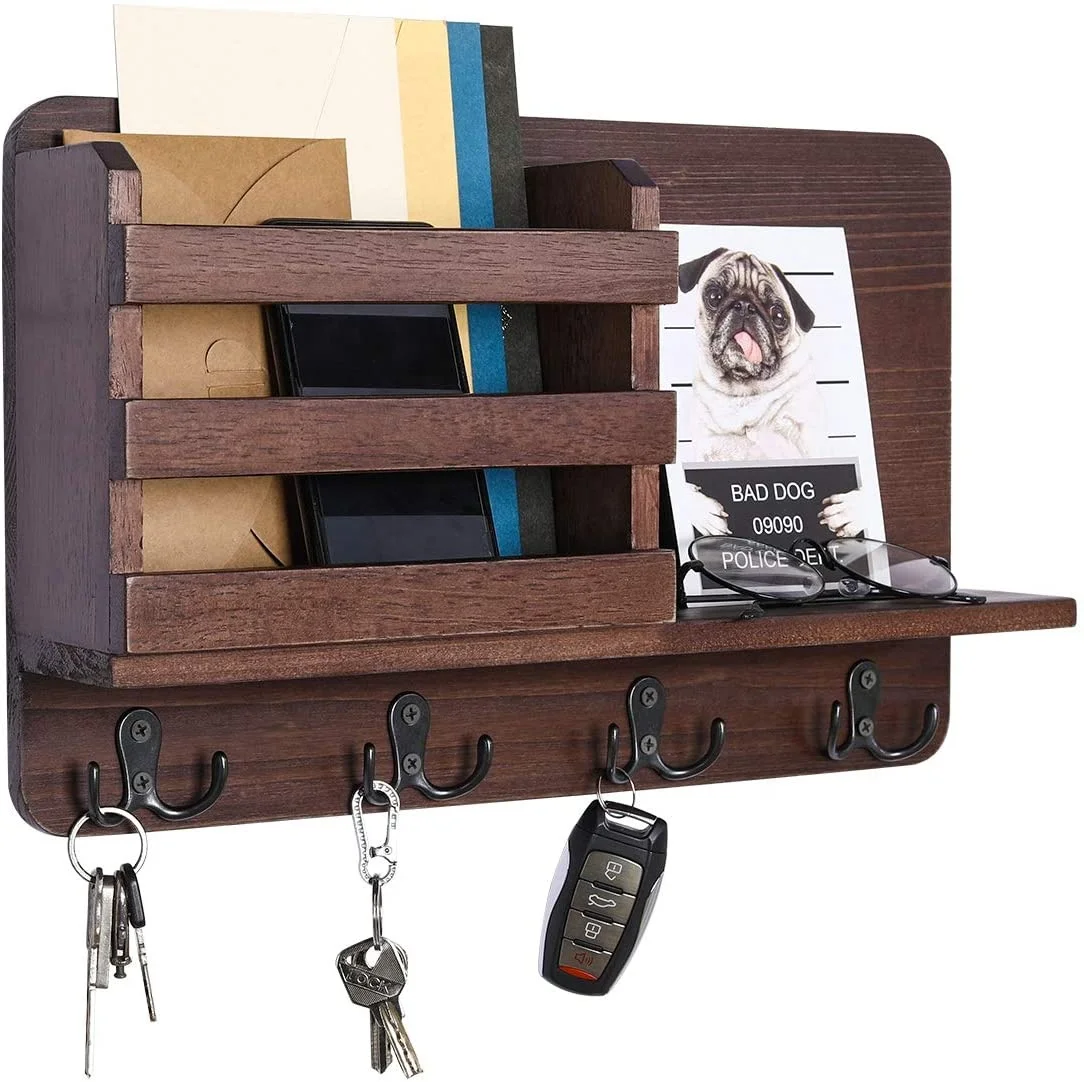 Hanging Mail Organizer Entryway Wood Floating Shelf Accessories Storage Holder Rack with 4 Double Key Hooks, Natural
Hanging Mail Organizer Entryway Wood Floating Shelf Accessories Storage Holder Rack with 4 Double Key Hooks, Natural