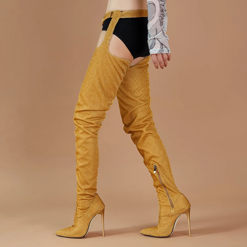 Dance Shoes Women's Stretch Pointed Toe Boots Sexy Ladies Long Boots With Strap, Black/gold/silver
Dance Shoes Women's Stretch Pointed Toe Boots Sexy Ladies Long Boots With Strap, Black/gold/silver
