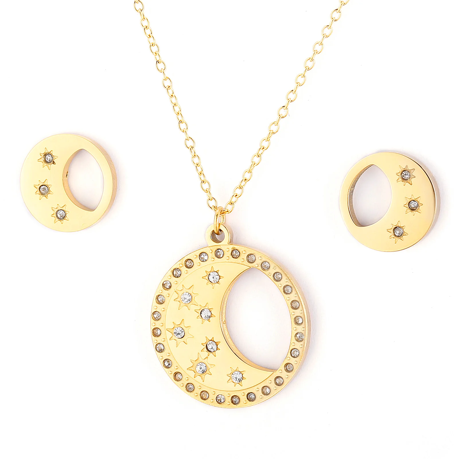 Personalized Classic Inlaid Rhinestone Pendant Necklace And Earring Stainless Steel Set For Women
Personalized Classic Inlaid Rhinestone Pendant Necklace And Earring Stainless Steel Set For Women