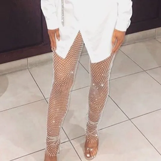 X00139S 2020 new hot style women's wear in amazon hot style hollow out mesh flash sexy pants, White/black 
X00139S 2020 new hot style women's wear in amazon hot style hollow out mesh flash sexy pants, White/black