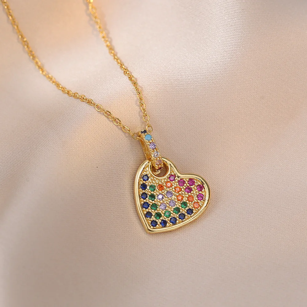 Heart Gold Plated Stainless Steel Inlaid Colorful Zircon Statement Necklace For Women
Heart Gold Plated Stainless Steel Inlaid Colorful Zircon Statement Necklace For Women