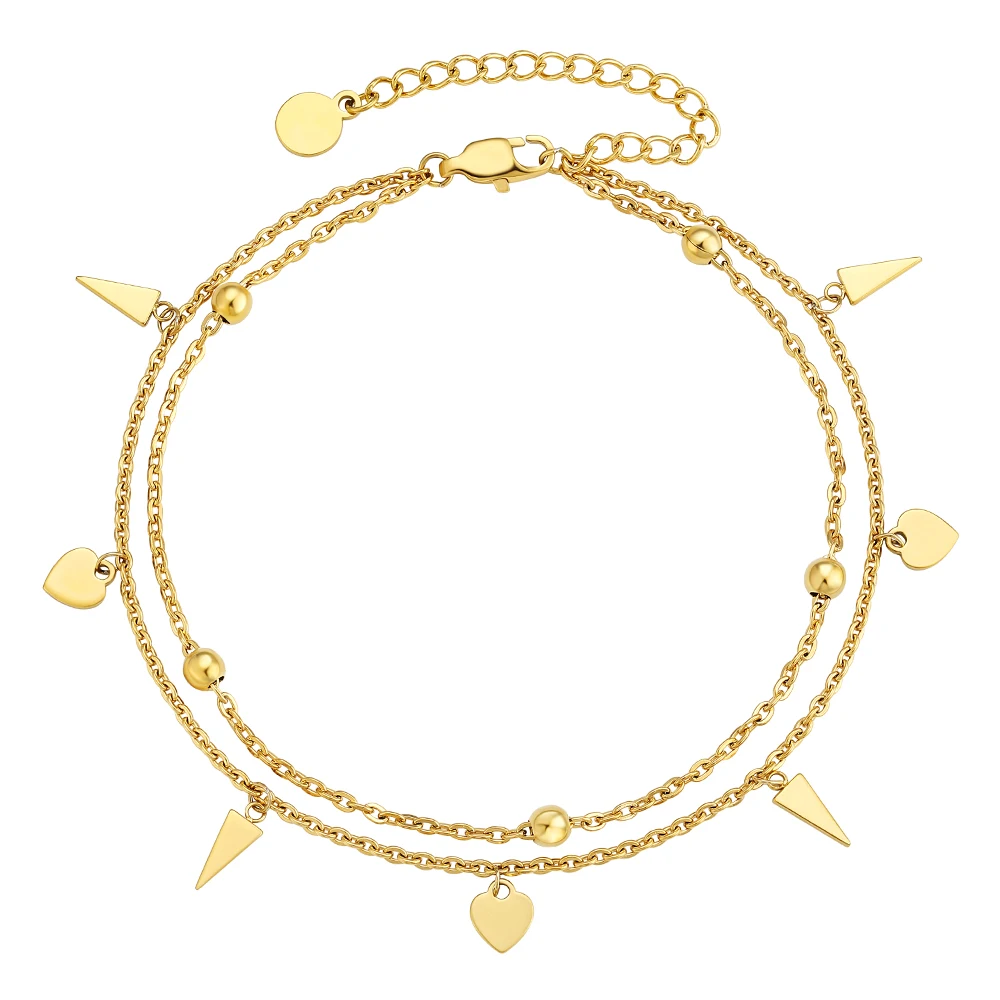 KRKC summer fashion custom women foot jewelry gold plated ankelts stainless steel triangle heart pendant double layered anklets
KRKC summer fashion custom women foot jewelry gold plated ankelts stainless steel triangle heart pendant double layered anklets
