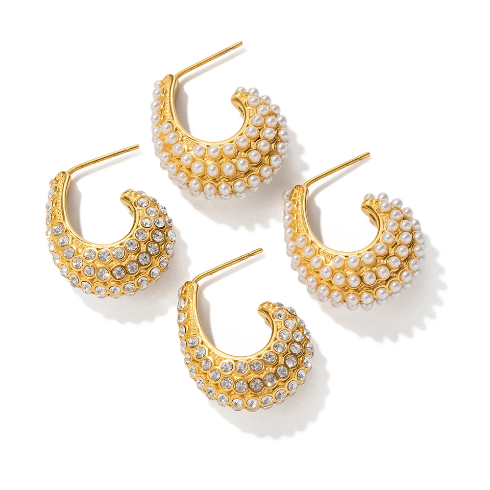 Waterproof 18K Gold Plated Pearls Pave C Earring Stainless Steel Full CZ Stone Cubic Zirconia CC Hoop Earring
Waterproof 18K Gold Plated Pearls Pave C Earring Stainless Steel Full CZ Stone Cubic Zirconia CC Hoop Earring