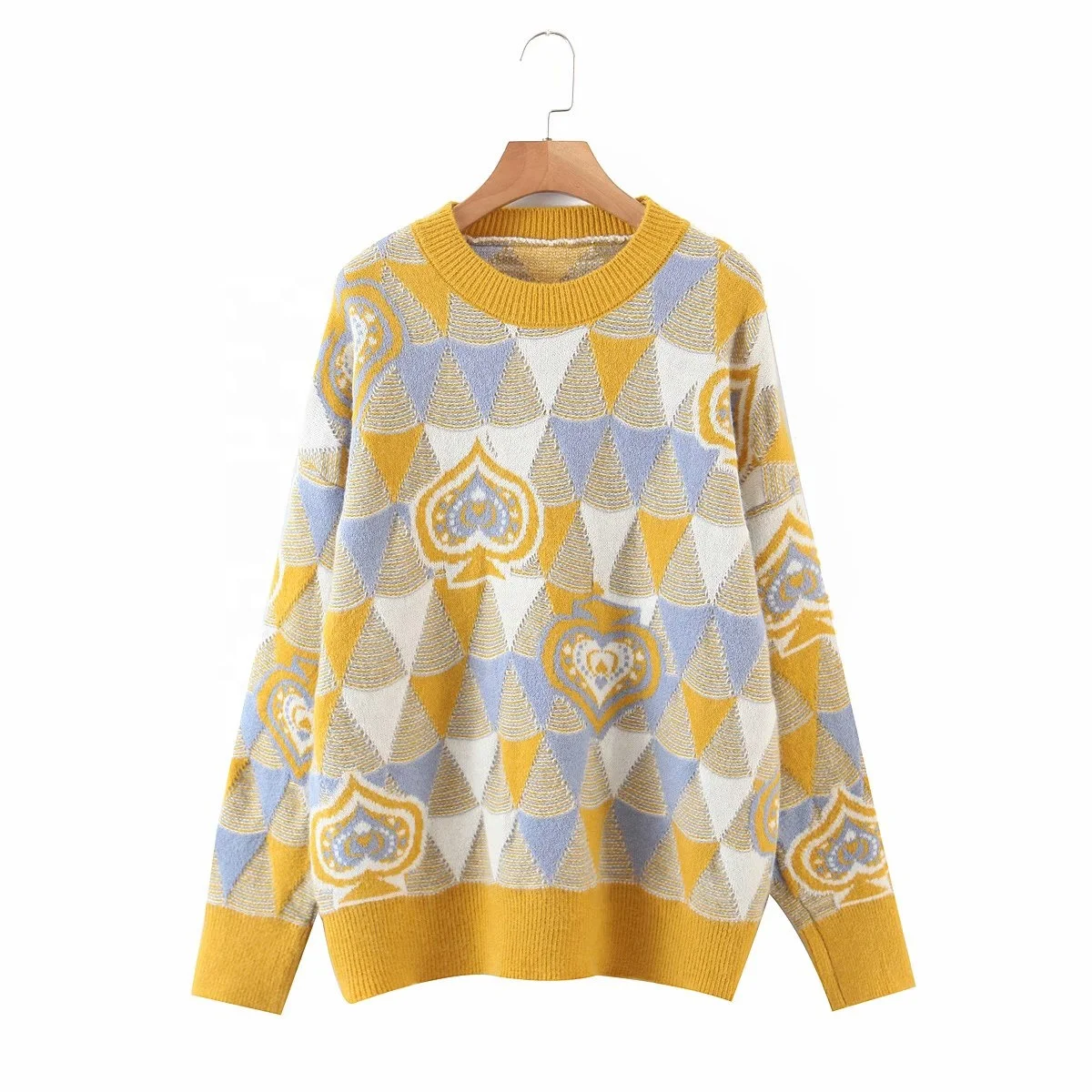 Top fashion ladies college style cardigan sweater with heart patterns loose autumn outwear sweater
Top fashion ladies college style cardigan sweater with heart patterns loose autumn outwear sweater