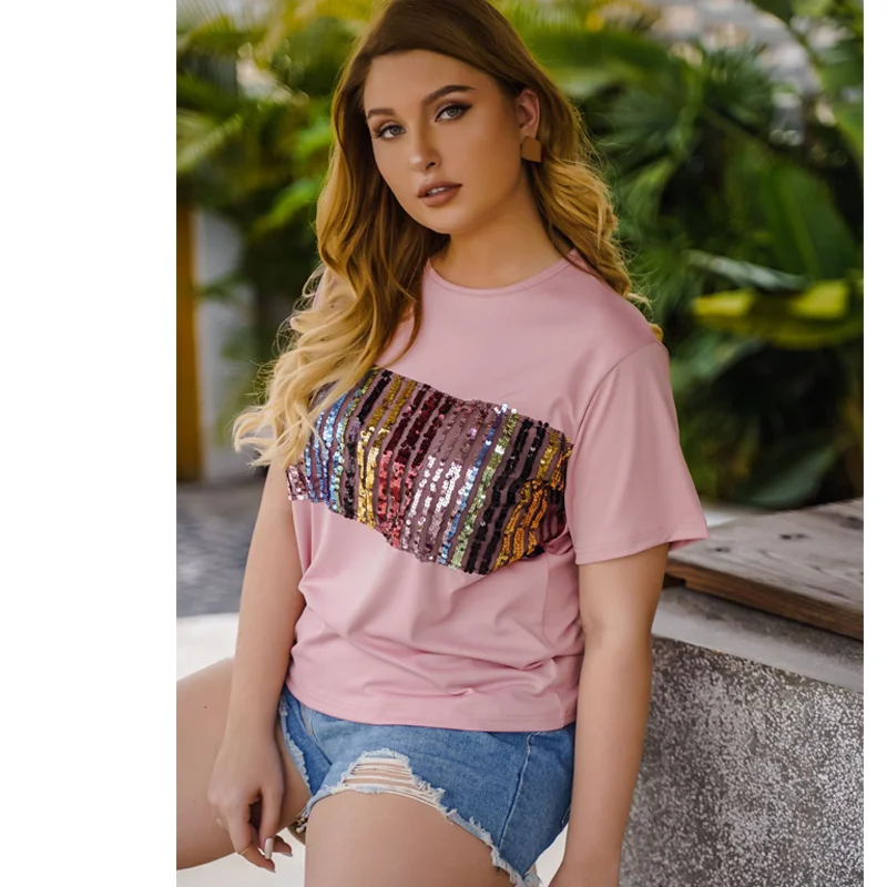 Summer T Shirt Women 2021 Fashion Printed Sequins embroidery T-shirt Woman Tee Tops Casual Female T-shirts Plus Size, Pink
Summer T Shirt Women 2021 Fashion Printed Sequins embroidery T-shirt Woman Tee Tops Casual Female T-shirts Plus Size, Pink