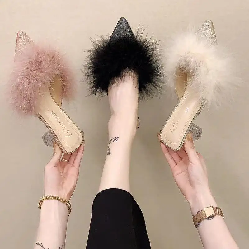 Pantufla 2021 womens sandals trendy clear heels fur sandals slip on women high heel shoes summer footwear, 3 colors as picture
Pantufla 2021 womens sandals trendy clear heels fur sandals slip on women high heel shoes summer footwear, 3 colors as picture