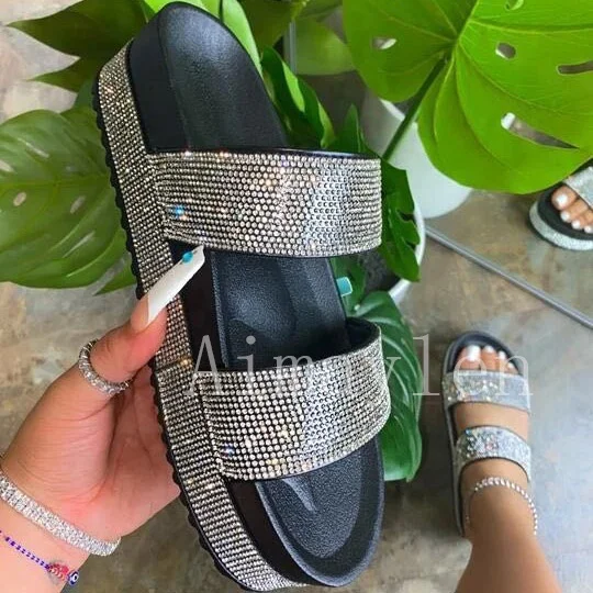 Sexy Platform Chunky Heel Wedges Open Toe Lady New High Heels Shiny Diamond Rhinestone Big Size Slip On Summer Sandals Slippers, Black white colorful
Sexy Platform Chunky Heel Wedges Open Toe Lady New High Heels Shiny Diamond Rhinestone Big Size Slip On Summer Sandals Slippers, Black white colorful