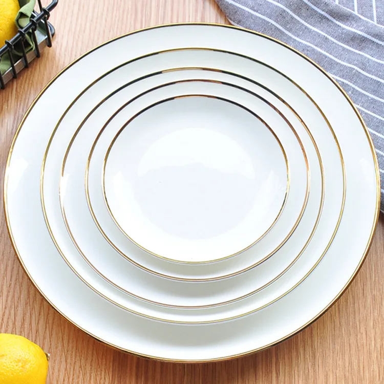 Wholesale cheap European style gilt white porcelain dinnerware ceramic dinner plate for kitchen and restaurant, Customized color
Wholesale cheap European style gilt white porcelain dinnerware ceramic dinner plate for kitchen and restaurant, Customized color
