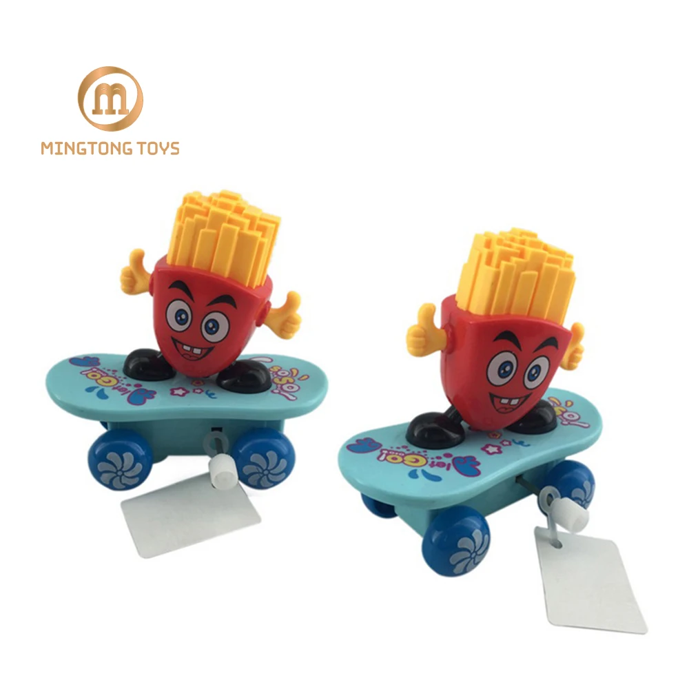 Promotional funny plastic windup french fries scooter wind up toy