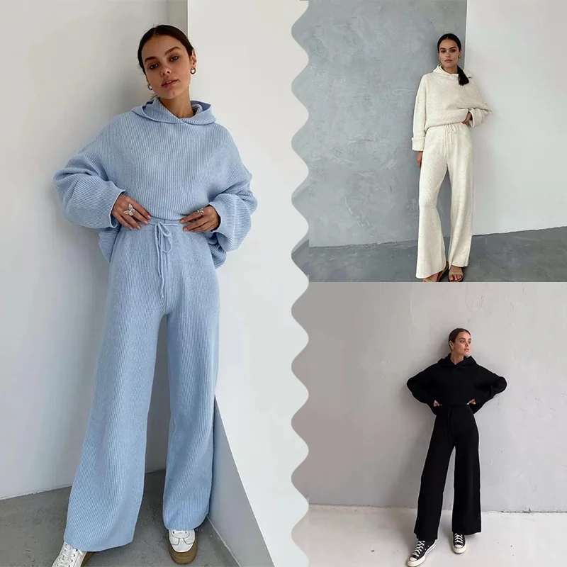 Women Fashion Loose Solid Pockets Hoodie Ladies High Waist Drawstring Pants Casual Knitted Two Piece Set
Women Fashion Loose Solid Pockets Hoodie Ladies High Waist Drawstring Pants Casual Knitted Two Piece Set