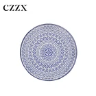 Wholesale eco-friendly blue white color dinner hotel hand paint ceramic full printing platter plate