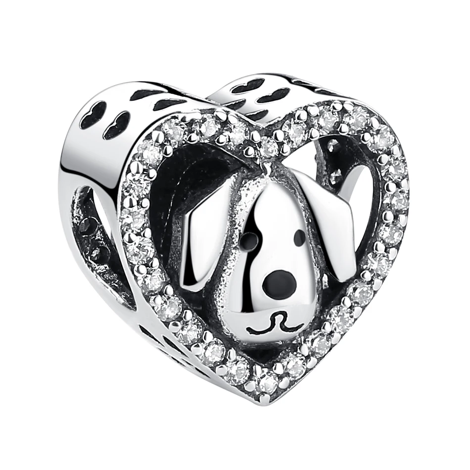 Cute Dog Charms 925 Sterling Silver Heart shape Charm Beads With Cubic Zircon For Jewelry Making
Cute Dog Charms 925 Sterling Silver Heart shape Charm Beads With Cubic Zircon For Jewelry Making
