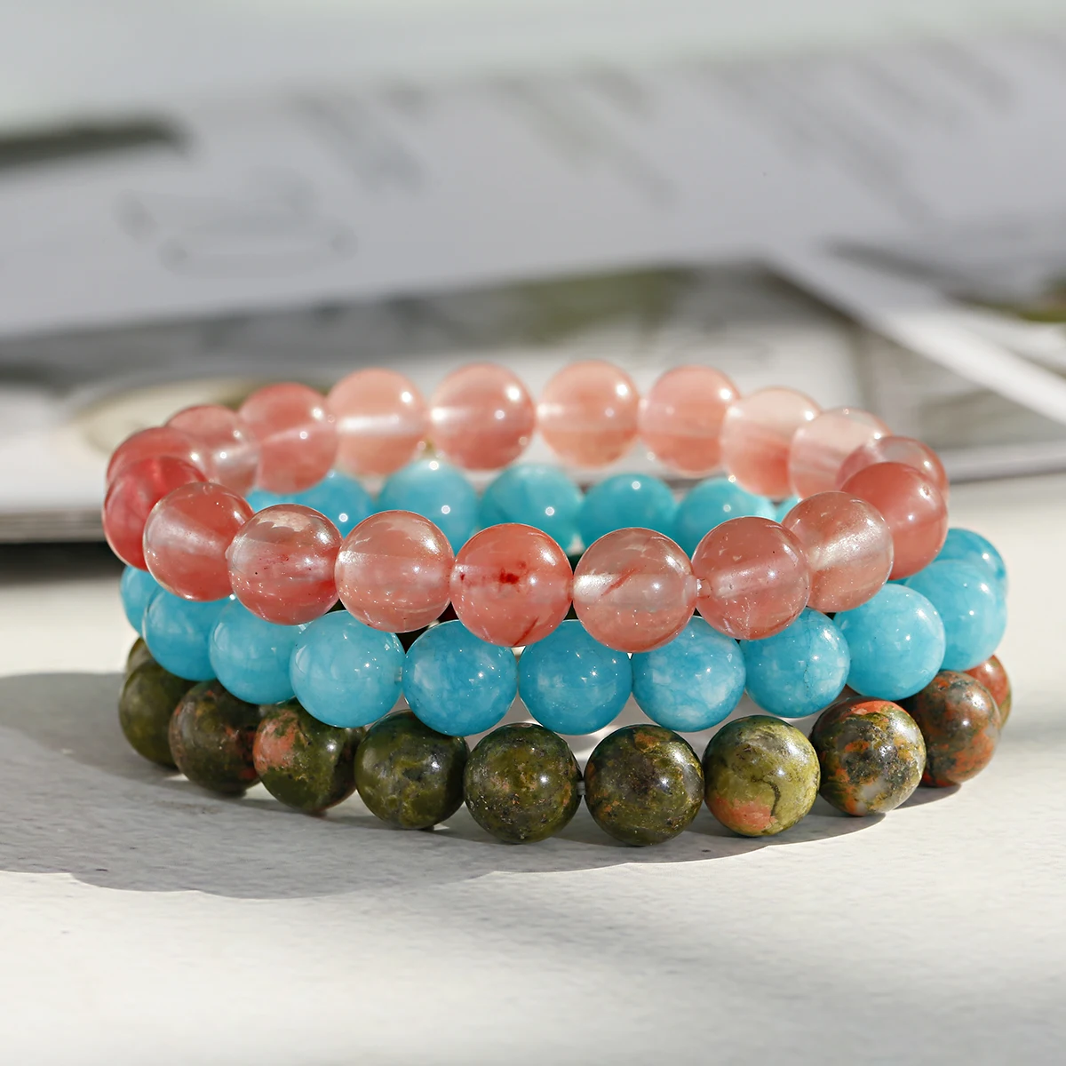 10MM Stone Bead Bracelet Men Women Natural Pink Agate Blue Aquamarine Bangle Set, Multi-colors
10MM Stone Bead Bracelet Men Women Natural Pink Agate Blue Aquamarine Bangle Set, Multi-colors