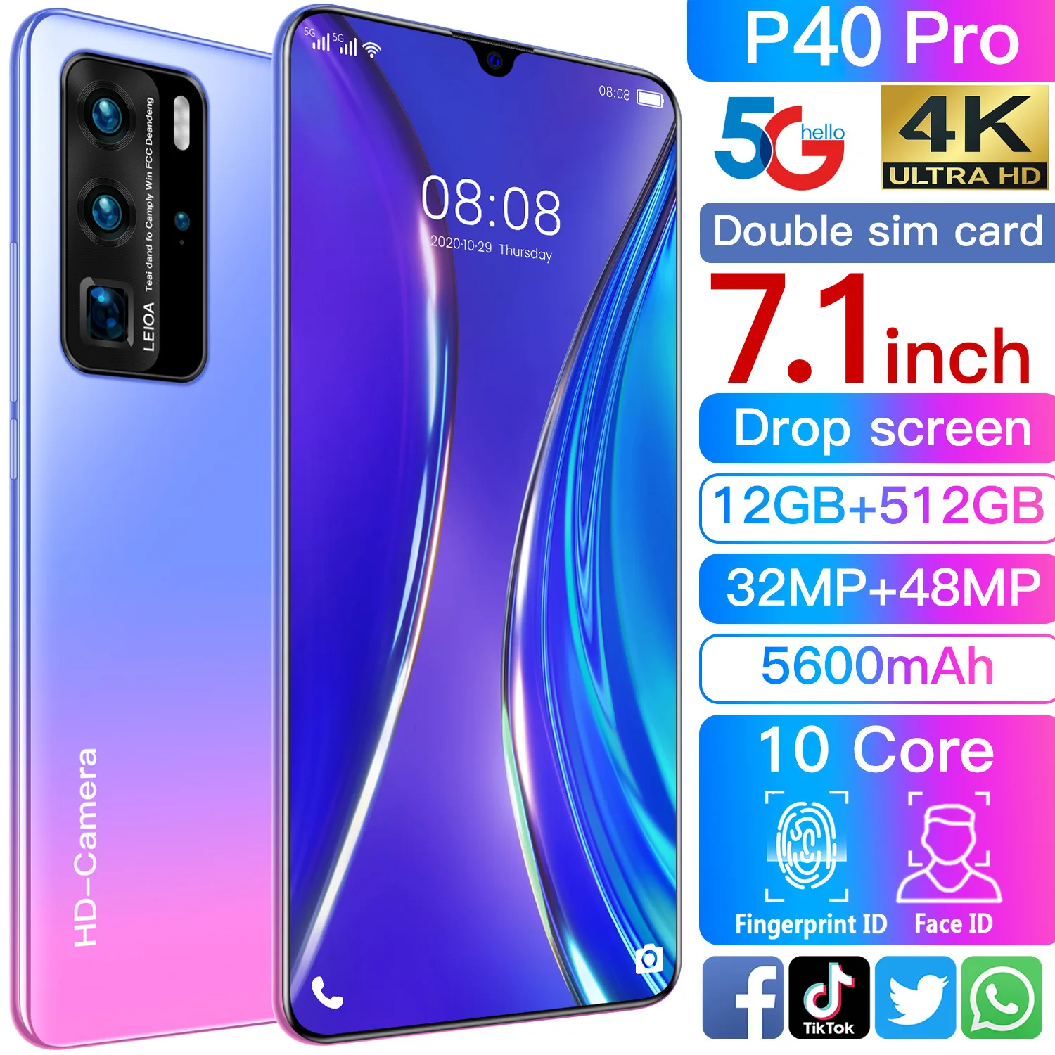 7.1-inch P40 PRO cross-border mobile phone 2+16G HD water drop large screen smart phone 2021 customized from the factory
7.1-inch P40 PRO cross-border mobile phone 2+16G HD water drop large screen smart phone 2021 customized from the factory