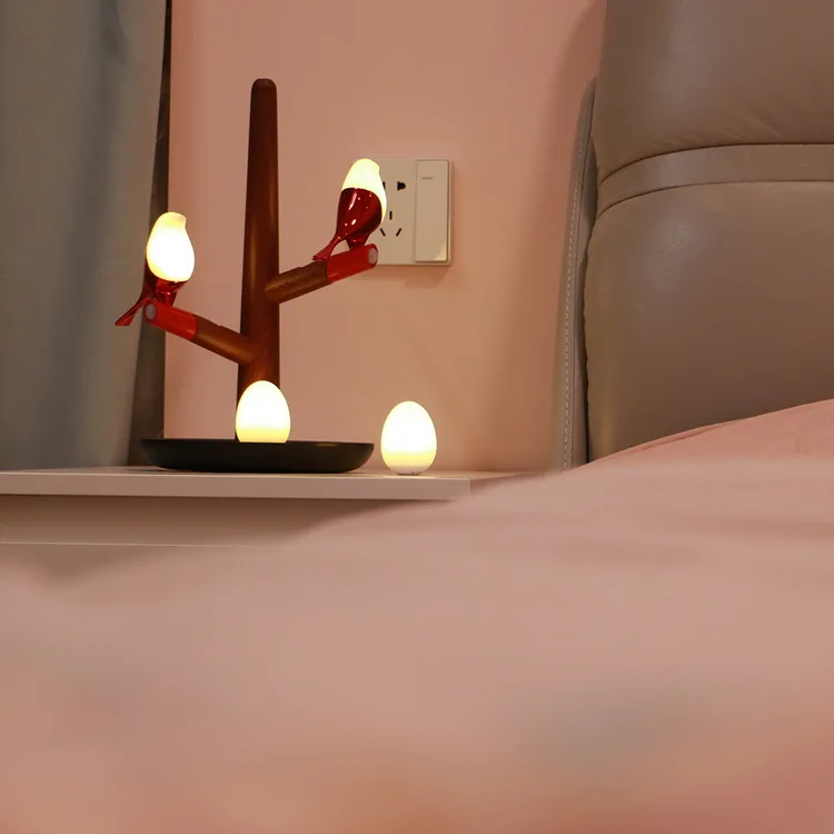 Cute Birdie Children Sheep LED  Desk Lamp Wood Table Night Light For Home Decoration