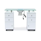 Modern Cheap Beauty Salon White Glass Top Portable Spa Nail Station Manicure Table With Exhaust Fan