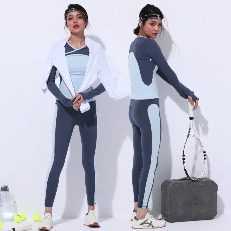 Fall women clothes Yoga set original contrast color stitching long sleeves tight top Four-Way Stretch fitness sportswear suit
Fall women clothes Yoga set original contrast color stitching long sleeves tight top Four-Way Stretch fitness sportswear suit